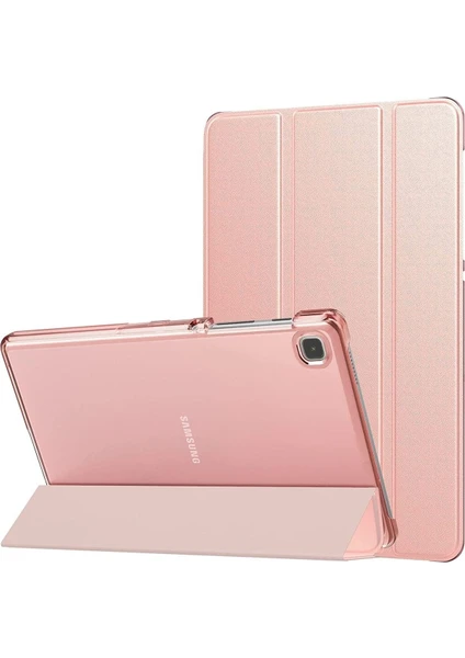 MTK Moveteck Samsung Galaxy Tab A7 Lite 8.7 Inç SM-T220 Tablet Kılıfı Akıllı Smart Uyku Modlu Katlanabilir Şeffaf Renkli Arka Kapak