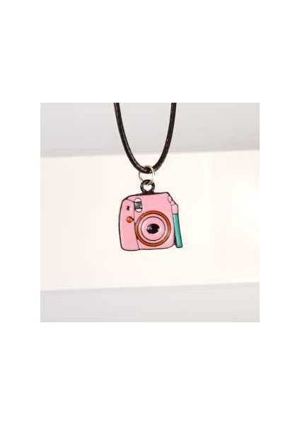 Mineli Pembe Fotoğraf Makinesi Kolye