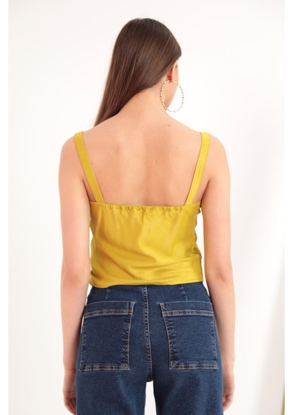 Saten Kumaş Degaje Yaka Kadın Bluz-Yağ Yeşili modelleri