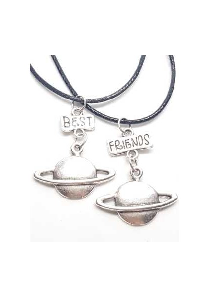 Antik Gümüş Kaplama Satürn Gezegeni Best Friends Bff Arkadaşlık Kolyesi Çocuk Kolye