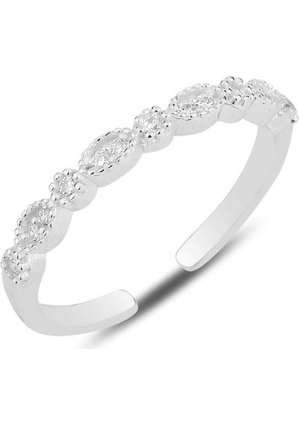 Gümüş Rodyumlu Zirkon Taşlı Ayarlamalı Yüzük