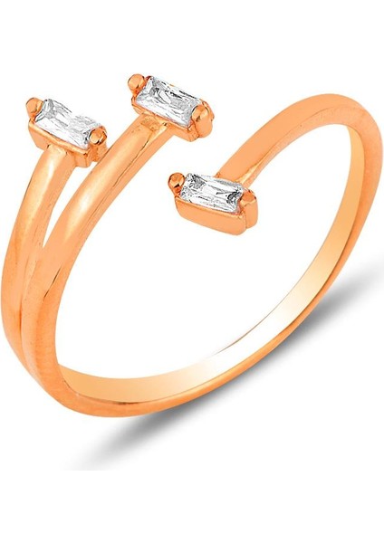 Gümüş Rose Baget Üç Taşlı Ayarlamalı Yüzük