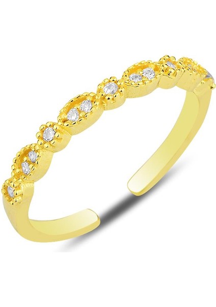 Gümüş Altın Yaldızlı Zirkon Taşlı Ayarlamalı Yüzük