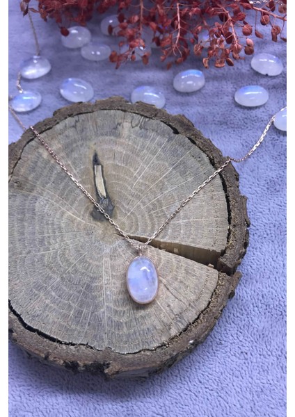 Nsa Ay Taşı Gümüş Kolye 925 Ayar Doğal Taş