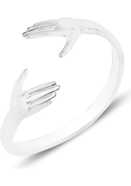 Gümüş Rodyumlu Sarılan Eller Ayarlamalı Yüzük