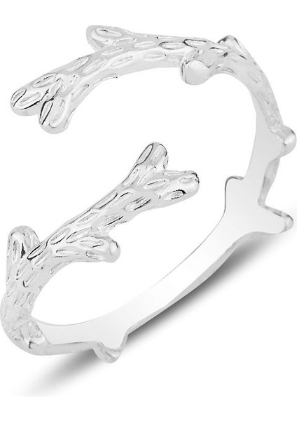 Gümüş Rodyumlu Ağaç Dalı Üstten Ayarlamalı Yüzük