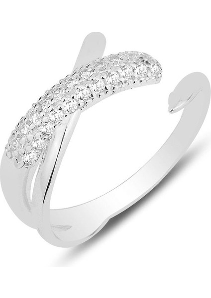 Gümüş Rodyumlu Zirkon Taşlı Trend Ayarlamalı Yüzük