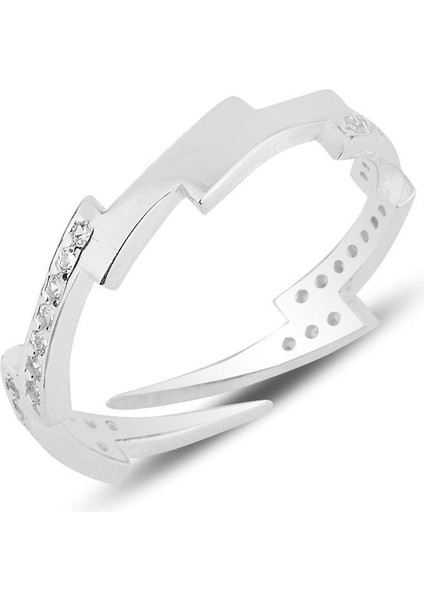 Gümüş Rodyumlu Zirkon Taşlı Şimşek Modeli Ayarlamalı Yüzük