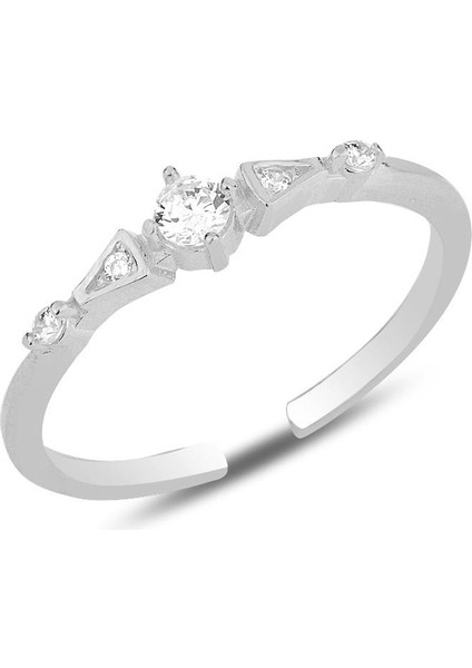 Gümüş Rodyumlu Zirkon Taşlı Alttan Ayarlamalı Yüzük