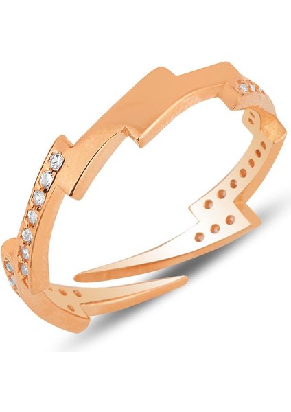 Gümüş Rose Zirkon Taşlı Şimşek Modeli Ayarlamalı Yüzük