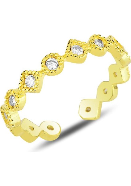 Gümüş Altın Yaldızlı Zirkon Taşlı Ayarlamalı Yüzük