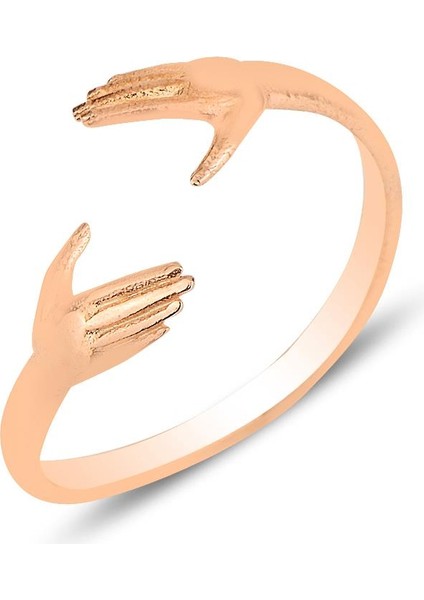 Gümüş Rose Sarılan Eller Ayarlamalı Yüzük