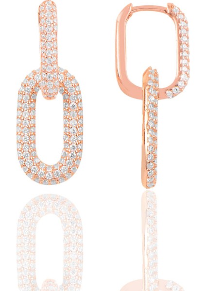 Gümüş Rose Zirkon Taşlı Sallantılı Trend Küpe