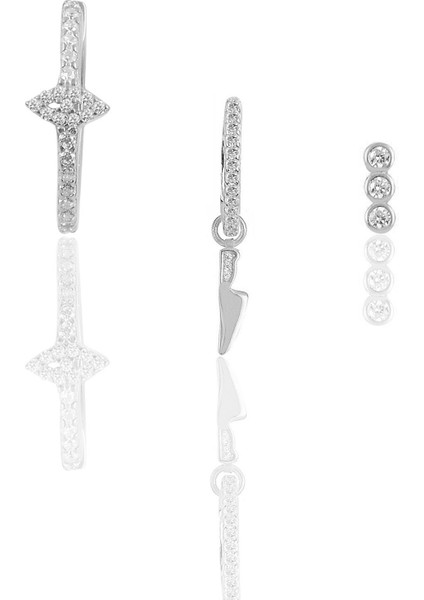 Gümüş Rodyumlu Zirkon Taşlı Eye Kombin Küpe