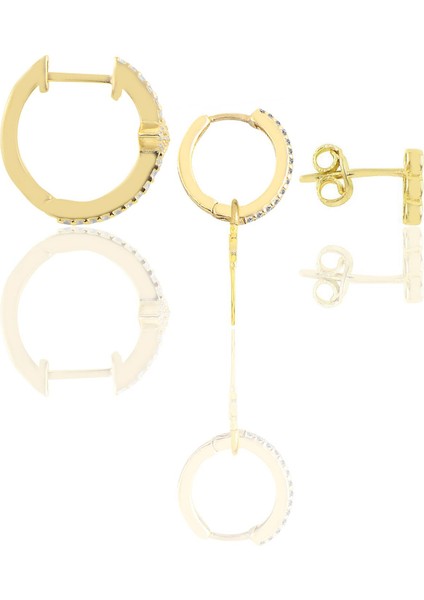 Gümüş Altın Yaldızlı Zirkon Taşlı Eye Kombin Küpe fiyatları