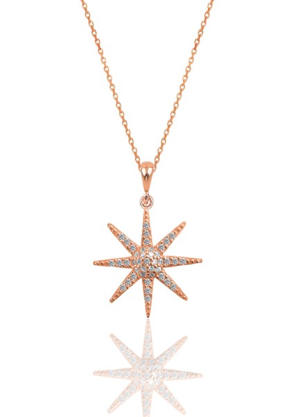 Gümüş Rose Zirkon Taşlı Güneş Kolye