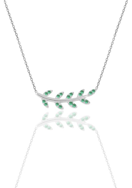 Gümüş Rodyumlu Yeşil Taşlı Yaprak Kolye fiyatları