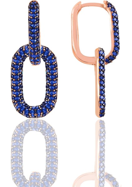 Gümüş Rose Safir Taşlı Sallantılı Trend Küpe