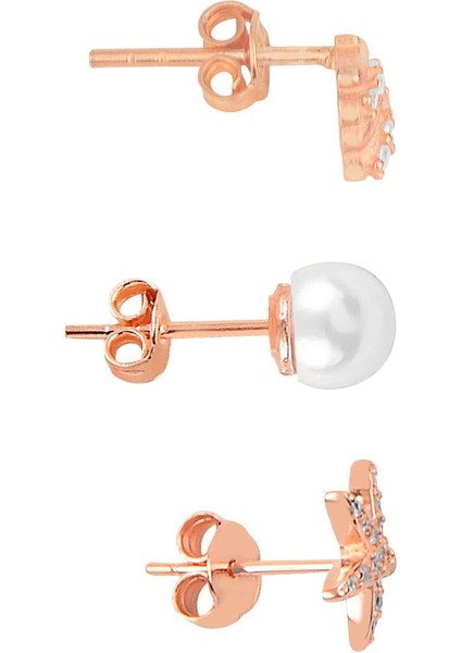 Gümüş Rose Zirkon ve Inci Taşlı Deniz Kombin Üçlü Küpe Seti fiyatları