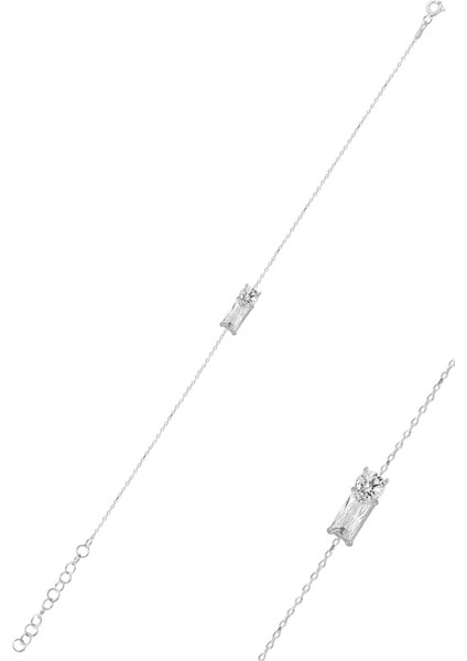 Gümüş Rodyumlu Baget Kesim Zirkon Taşlı Bileklik