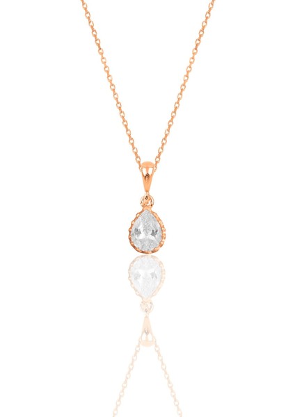 Gümüş Rose Zirkon Taşlı Damla Kolye ve Küpe Ikili Set fiyatları