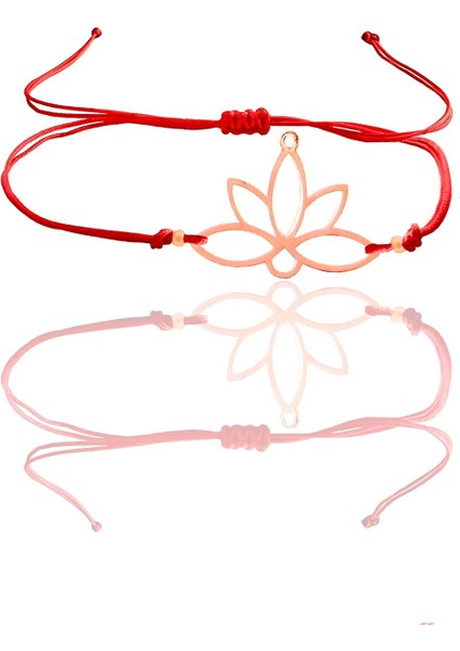 Gümüş Rose Lotus Yaşam Çiçeği Kırmızı Ipli Bileklik