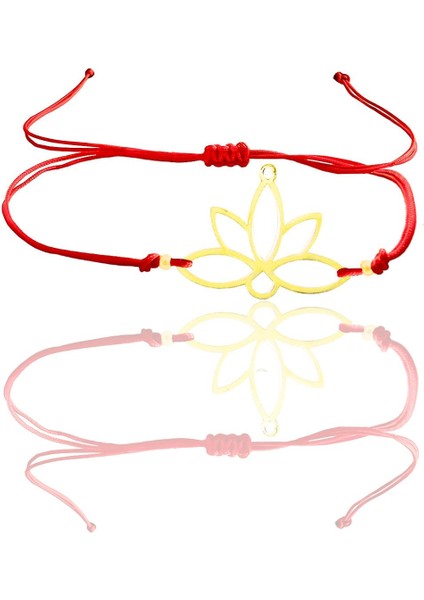 Gümüş Altın Yaldızlı Lotus Yaşam Çiçeği Kırmızı Ipli Bileklik