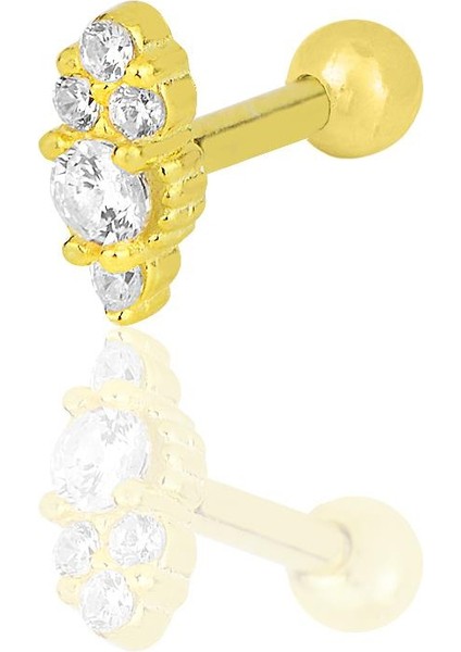 Gümüş Altın Yaldızlı Zirkon Taşlı Tragus Helix Piercing Küpe