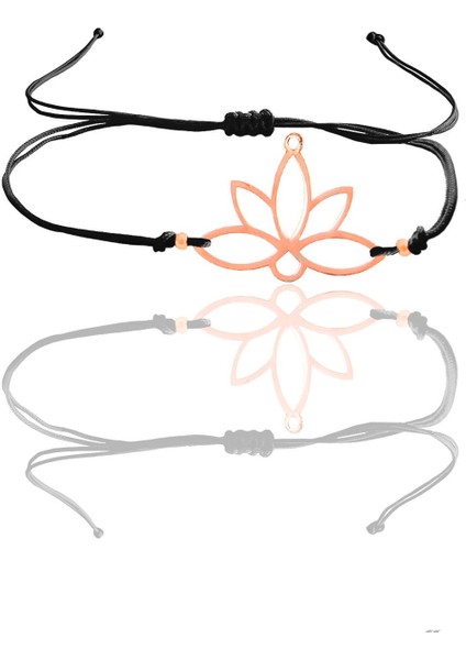 Gümüş Lotus Rose Yaşam Çiçeği Siyah Ipli Bileklik
