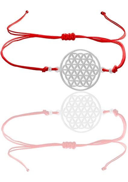 Gümüş Yaşam Çiçeği Kırmızı Ipli Bileklik