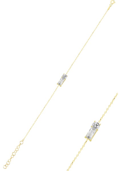 Gümüş Altın Yaldızlı Baget Kesim Zirkon Taşlı Bileklik