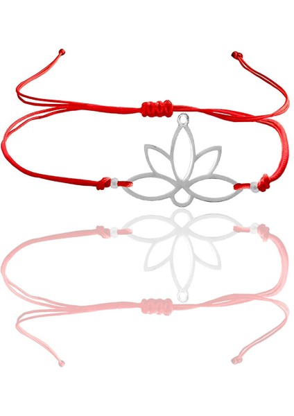 Gümüş Lotus Yaşam Çiçeği Kırmızı Ipli Bileklik