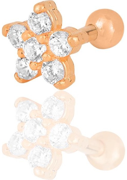 Gümüş Rose Zirkon Taşlı Papatya Modeli Tragus Helix Piercing Küpe