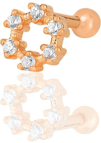 Gümüş Rose Zirkon Taşlı Simit Modeli Tragus Helix Piercing Küpe