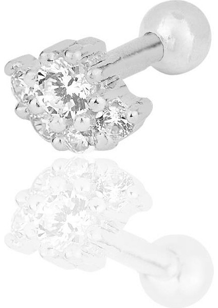 Gümüş Rodyumlu Zirkon Taşlı Tragus Helix Piercing Küpe