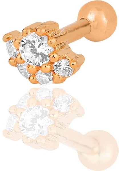 Gümüş Rose Zirkon Taşlı Tragus Helix Piercing Küpe