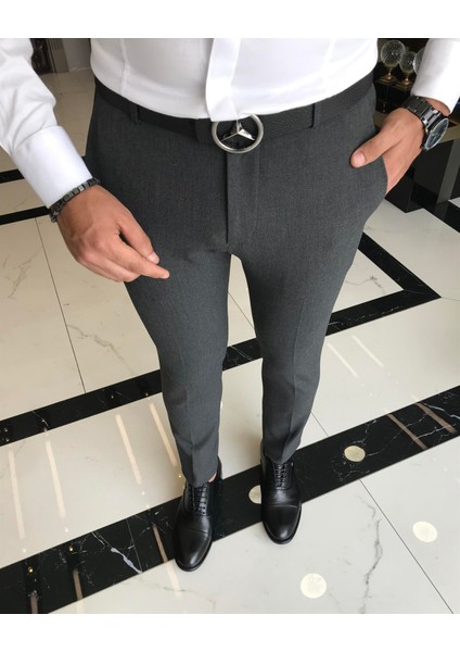 Italyan Stil Slim Fit Erkek Kumaş Pantolon Antrasit T9722 fiyatları