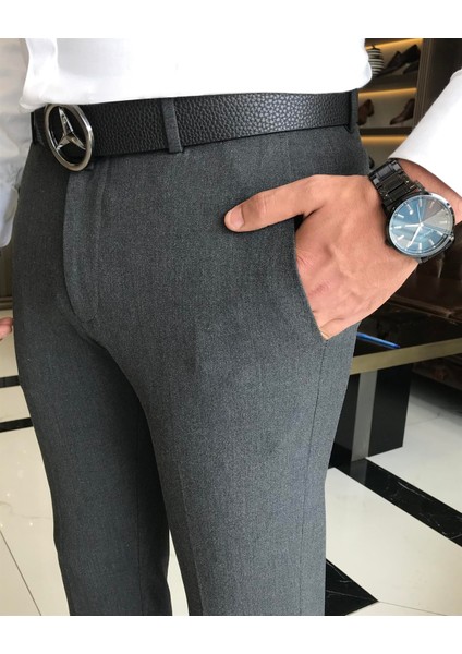 Italyan Stil Slim Fit Erkek Kumaş Pantolon Antrasit T9722 modelleri