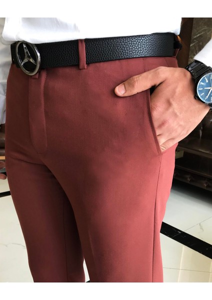 Italyan Stil Slim Fit Erkek Kumaş Pantolon Kiremit T9723 modelleri