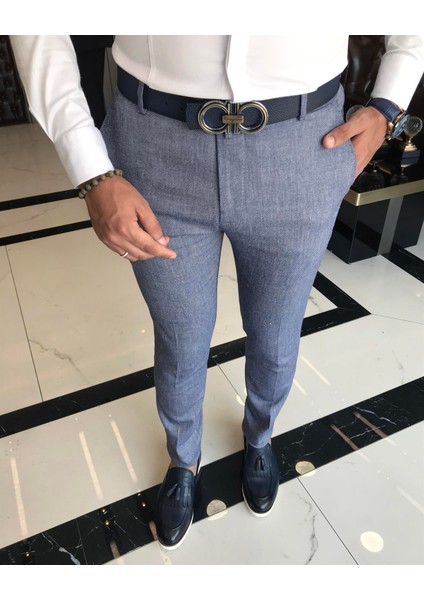 İtalyan stil slim fit erkek kumaş pantolon Lacivert T9785 fiyatları