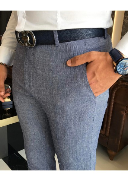İtalyan stil slim fit erkek kumaş pantolon Lacivert T9785 modelleri