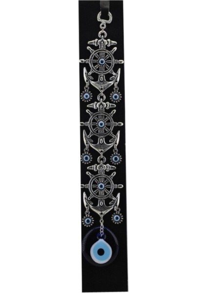 Cam Nazar Boncuklu Metal Duvar Süsü Çapa Modeli Üçlü 35X6.5 cm