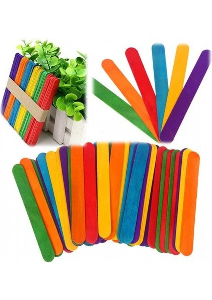 Ahşap Renkli Dil Çubuğu 50 Li Paket 15 x 1.7 cm