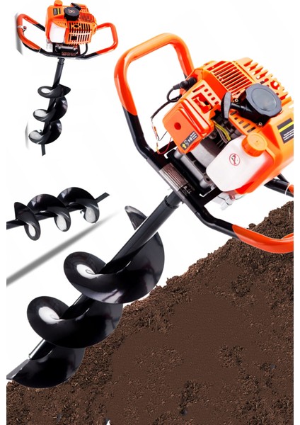 Gd520 52Cc 3Hp Metal Dişli Şanzuman Benzinli Toprak Burgu Makinesi Fidan Dikme Makinesi Motorlu 20Cm