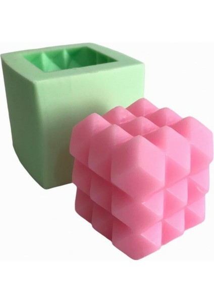 Küp Şekilli Bubble Mum Kalıbı-Fantastik Rubik Silikon Mum Kalıbı