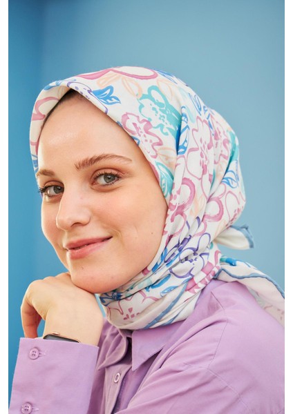 Pastel Desen Pamuk Viskon Eşarp Modeli Turkuaz 1104-19