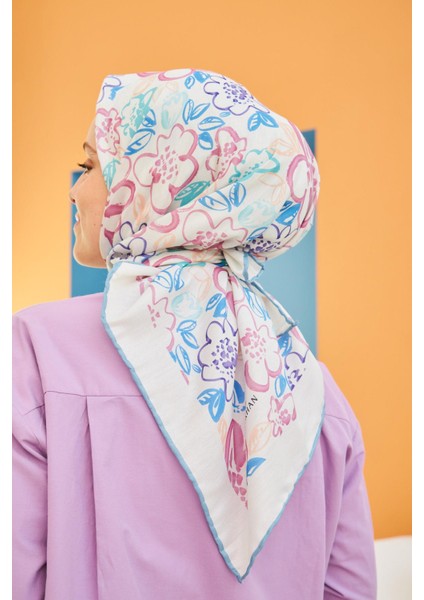 Pastel Desen Pamuk Viskon Eşarp Modeli Turkuaz 1104-19