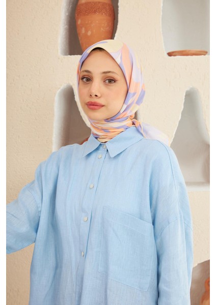 Yeni Twist Desen Pamuk Viskon Eşarp Lila Somon 1133-08