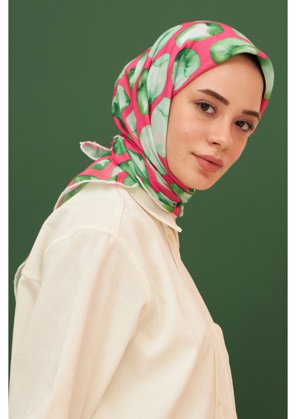 Bloom Pembe Yeşil Pamuk Viskon Eşarp Modeli