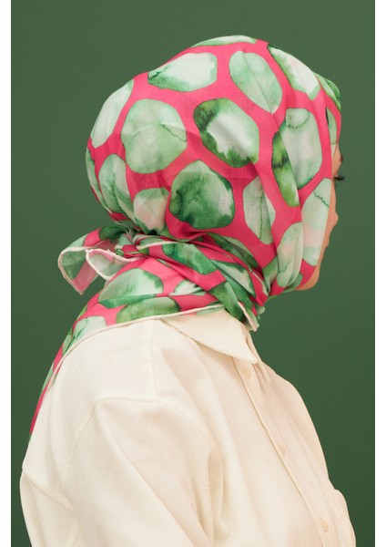 Bloom Pembe Yeşil Pamuk Viskon Eşarp Modeli